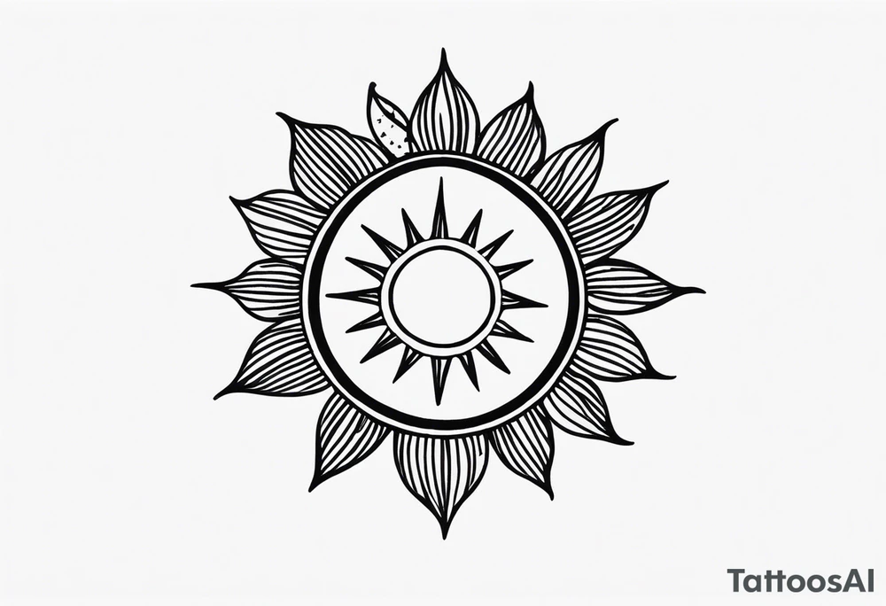 Draw me a beautiful sun tattoo 
May the tattoo be pleasant, optimistic and positive.
Location: Above a man's chest tattoo idea