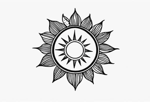 Draw me a beautiful sun tattoo 
May the tattoo be pleasant, optimistic and positive.
Location: Above a man's chest tattoo idea