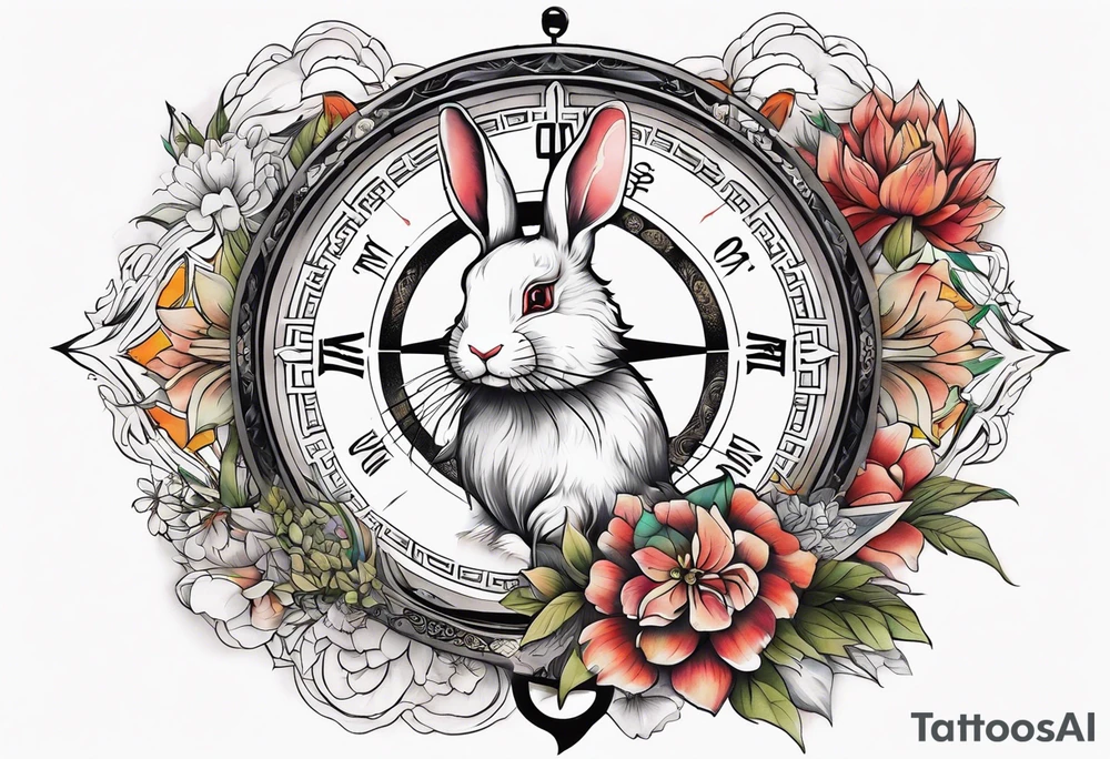 Compass wonderland  white rabbit tattoo idea