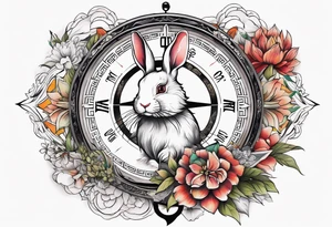 Compass wonderland  white rabbit tattoo idea