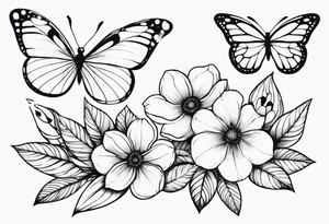 Galhos, folhas, flores e borboletas tattoo idea