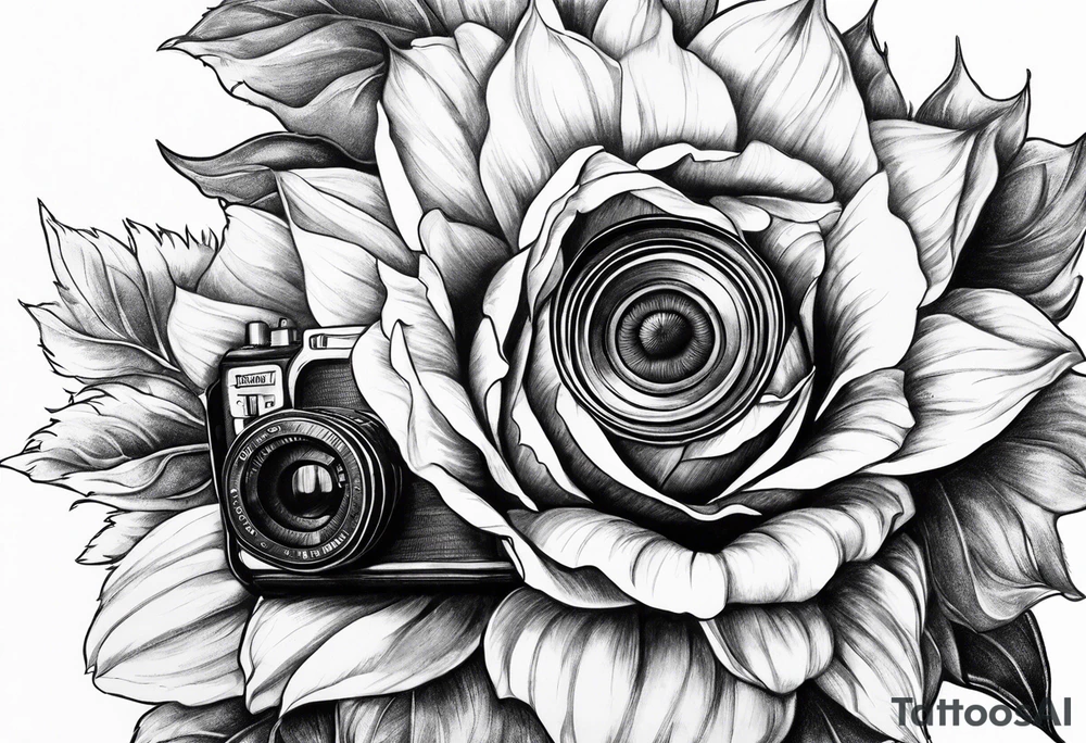 sunflower, camera, flower rose , book tattoo idea