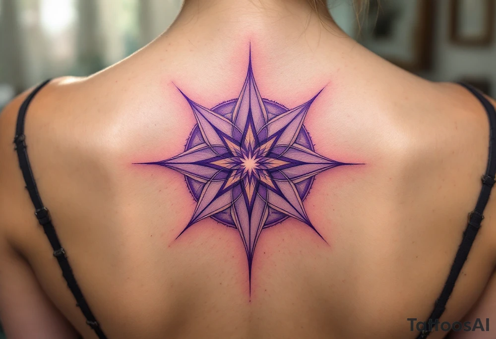 A violet eight-pointed star tattoo channels mysticism and spiritual awakening. tattoo idea