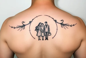 Stylised family symbolising two parents and two children touching their heads in a circle, closing off the rest of the world. tattoo idea