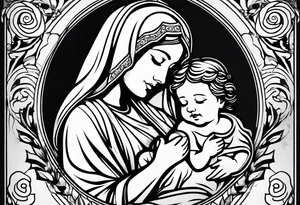Mary holding baby Jesus in her arms crying tattoo idea