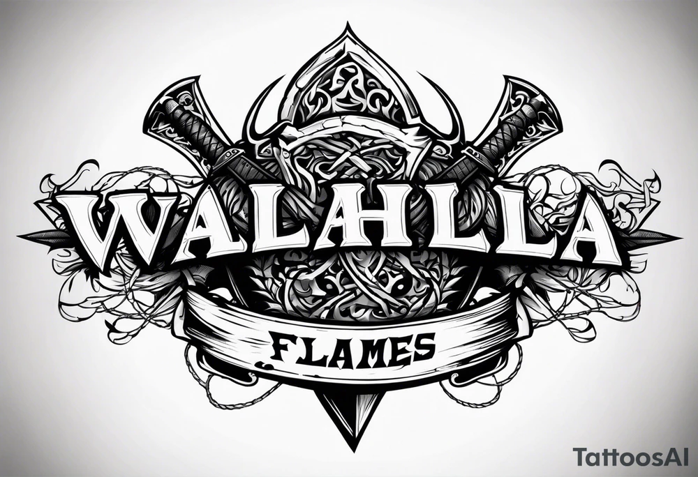 Valhalla flames sword shield barb wire tattoo idea