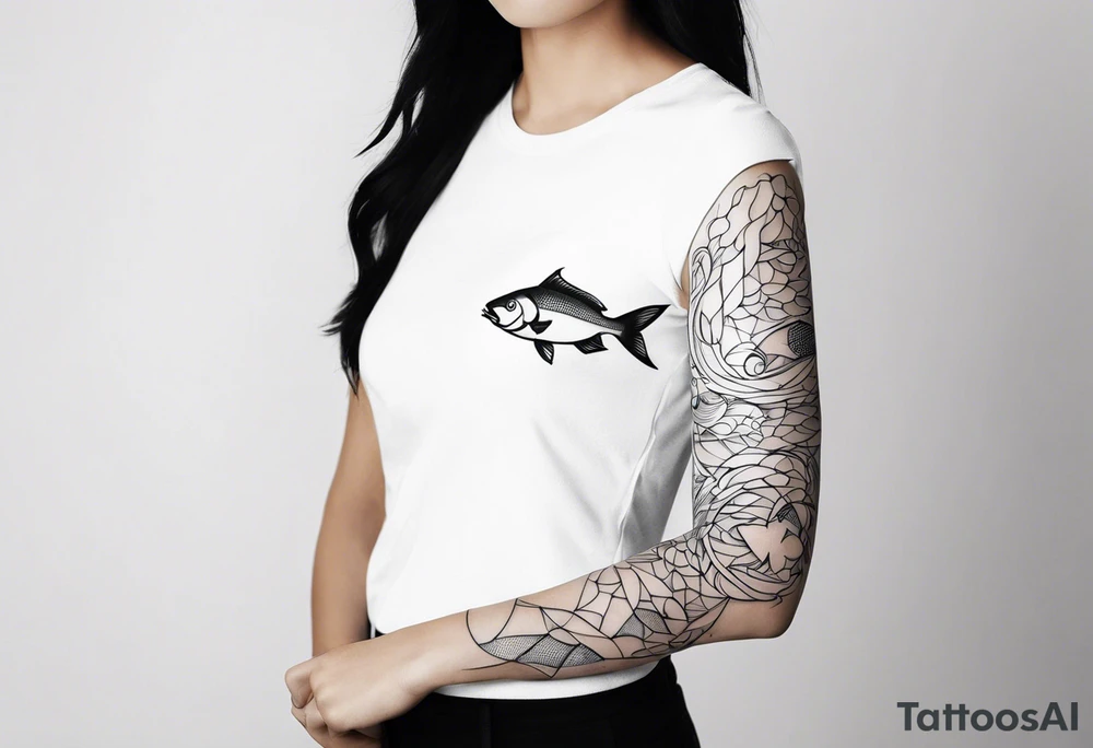 arm sleeve tattoo of fish tattoo idea
