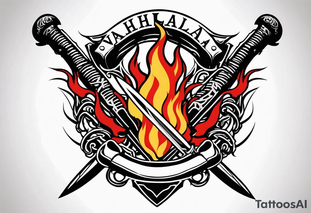Valhalla flames sword shield barb wire tattoo idea