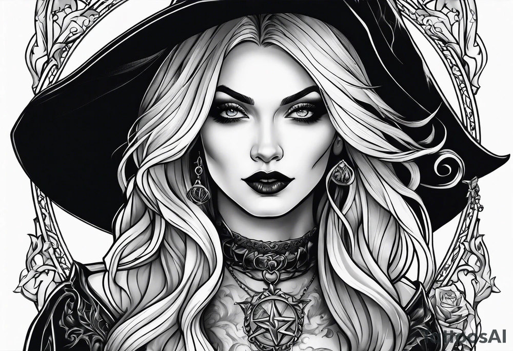 Gothic witch portrait tattoo idea