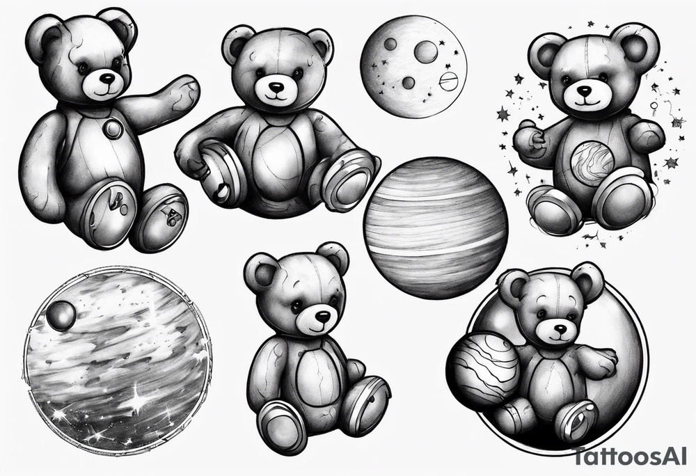 Teddy bear planets tattoo idea