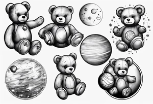 Teddy bear planets tattoo idea