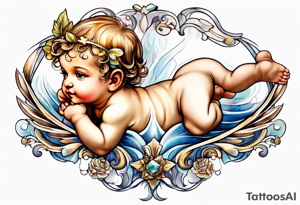 Cherub looking down tattoo idea