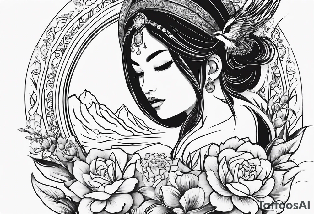 I want a fine line, feminine but very powerful tattoo. I want it to feel oriental and decorative. I want the image to portray a powerful story from the Bible. I want the tattoo to look peaceful and glowy. It has to tell a biblical story tattoo idea