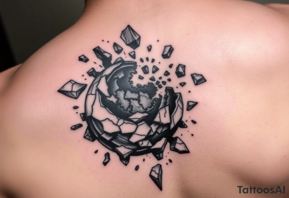 A shattered earth some pieces are crumbling off the Earth tattoo idea