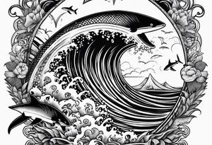 surfer with sharks surrounding tattoo idea