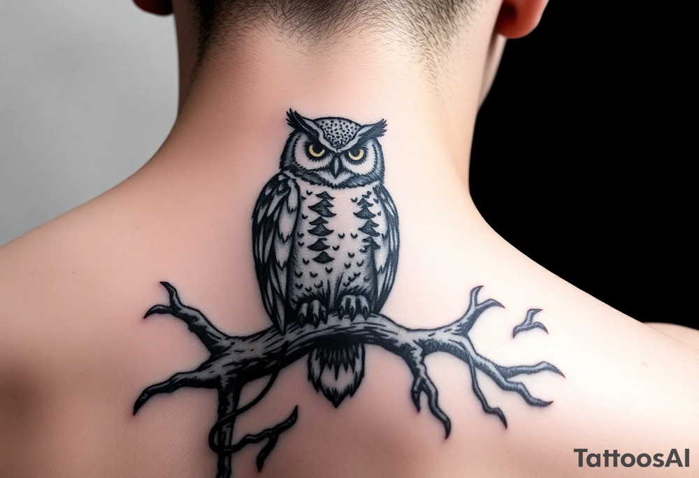 wise owl perched on ancient oak branch under starlit sky tattoo idea wise owl perched on ancient oak branch under starlit sky tattoo idea