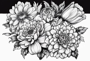 Flowers: marigold, chrysanthemum, narcissus tattoo idea
