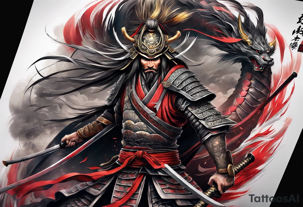Samurai war themed full sleeve tattoo idea