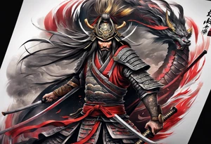 Samurai war themed full sleeve tattoo idea