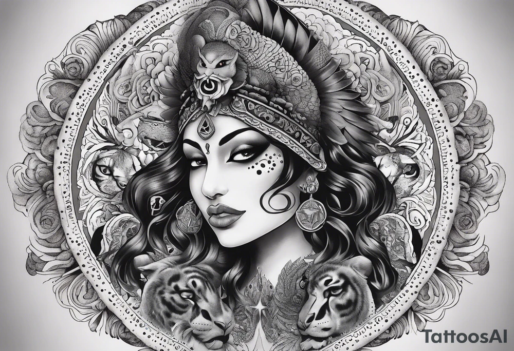 black kali, goddess pirate, alien, angel, pachamama, valkrye, warrior, flying, skull, lotus azul, wing, eagle, zenza resonance, stars, 5D, anahata chakra, death, durga, riding on a tiger, flying lady, kundalini, chest tatoo, samuri, rebel,serpent tattoo idea