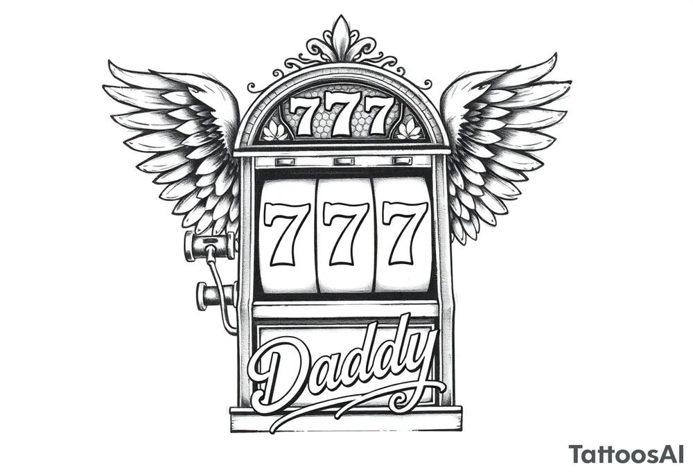 Slot machine with 777 and the word Daddy with angel wings tattoo idea