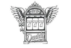Slot machine with 777 and the word Daddy with angel wings tattoo idea