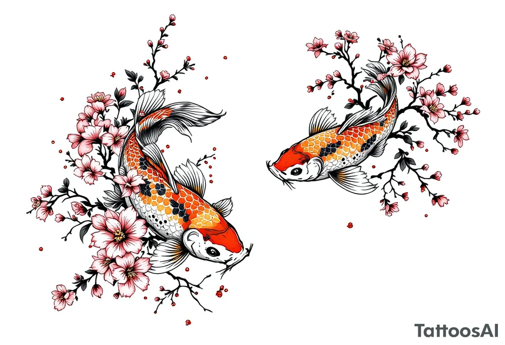 Koi fish and cherry blossom design tattoo idea