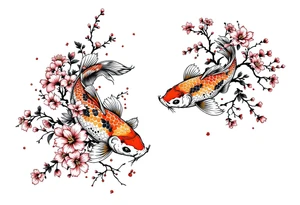 Koi fish and cherry blossom design tattoo idea