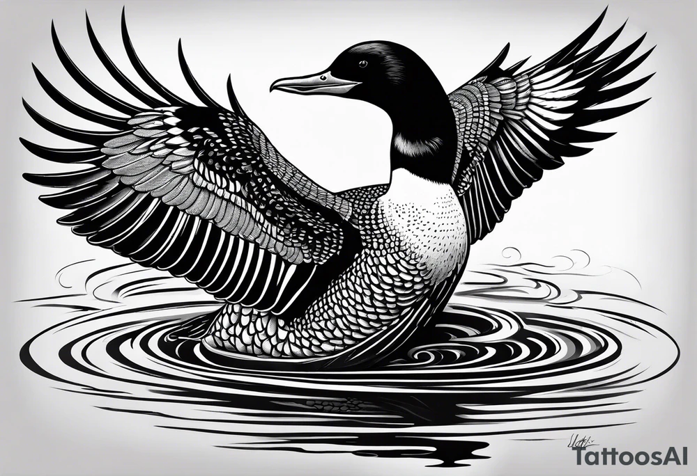 A loon with its wings spread looking badass and tough tattoo idea