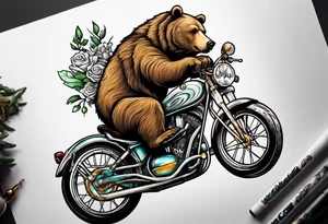 bear riding a bike and playing a guitar tattoo idea
