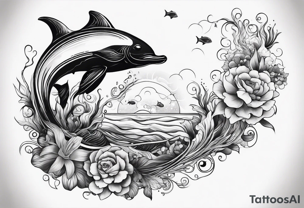 Underwater Sea creatures feminine cascading upwards tattoo idea Underwater Sea creatures feminine cascading upwards tattoo idea