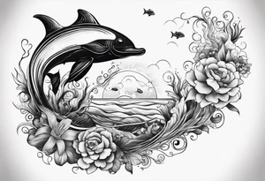 Underwater Sea creatures feminine cascading upwards tattoo idea