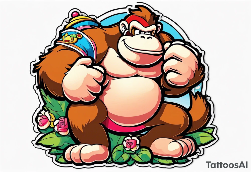 Donkey Kong holding sexy Princess Peach tattoo idea