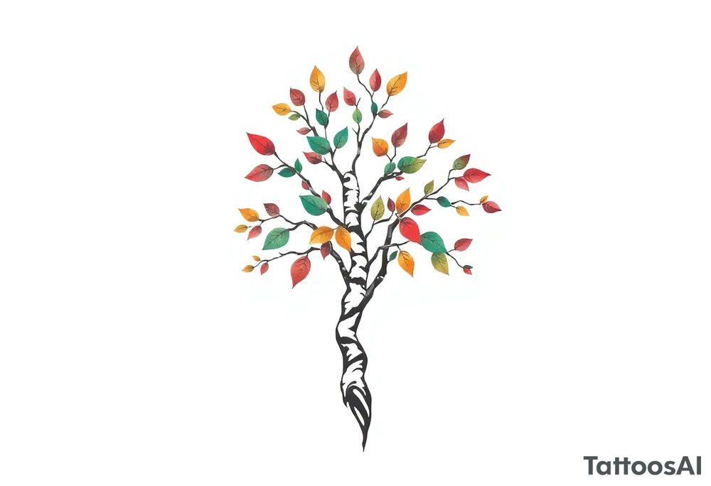 birch tree with coloured leaves tattoo idea