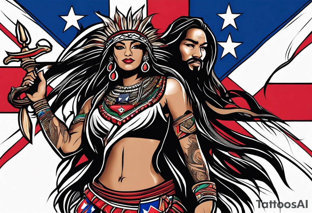 Tribal art holding the Puerto Rican, Virgin Islands and Trinidad flags tattoo idea