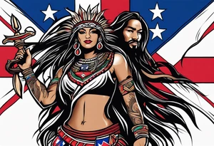 Tribal art holding the Puerto Rican, Virgin Islands and Trinidad flags tattoo idea