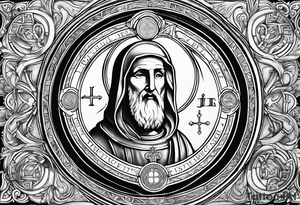 Make a St. Benedict medal tattoo design for the left side of my stomach tattoo idea