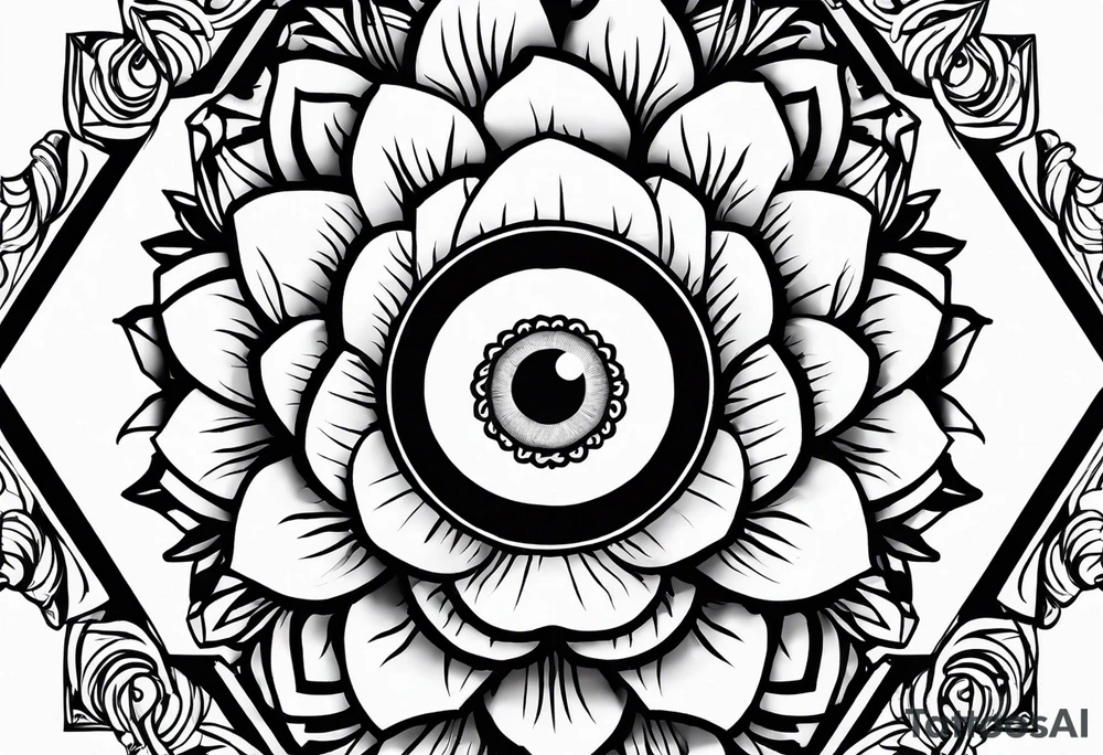 Peonies evil eye celestial shapes triangle long tattoo idea