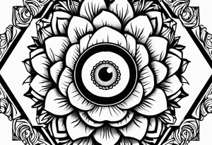 Peonies evil eye celestial shapes triangle long tattoo idea