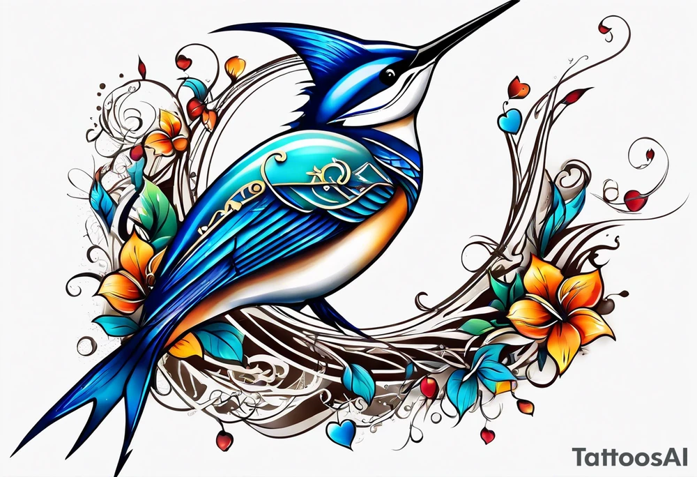 Marlin, musical notes, peace tattoo idea