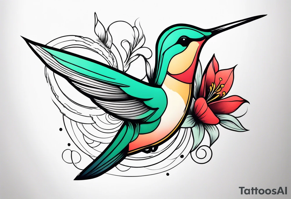 Humming bird and a single flower tattoo idea