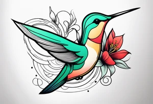 Humming bird and a single flower tattoo idea
