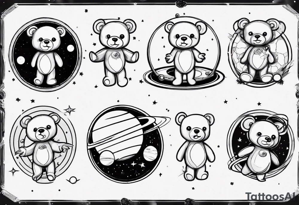 Teddy bear planets tattoo idea