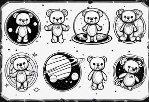 Teddy bear planets tattoo idea