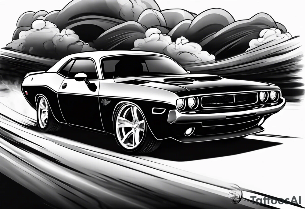 dodge challenger drifting with tire smoke tattoo idea