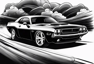 dodge challenger drifting with tire smoke tattoo idea