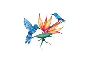 Bird of paradise flower with blue bird tattoo idea