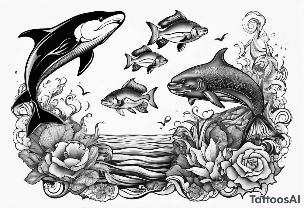 matching 2 separate tattoos . Water related. Marine life tattoo idea