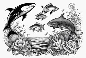 matching 2 separate tattoos . Water related. Marine life tattoo idea