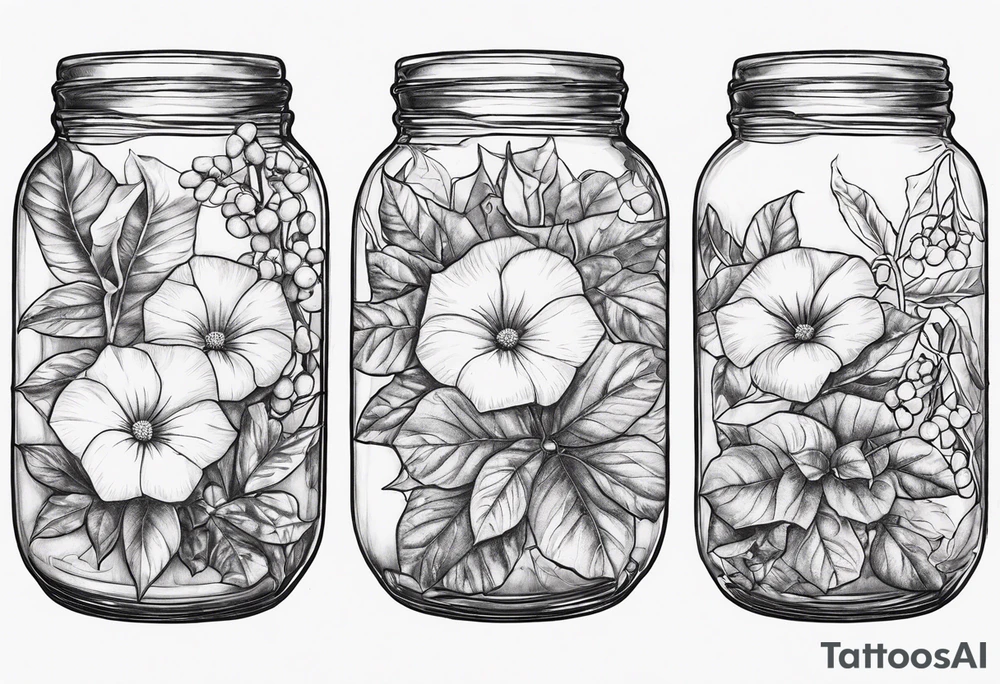 Morning glories and holly in a jar tattoo idea